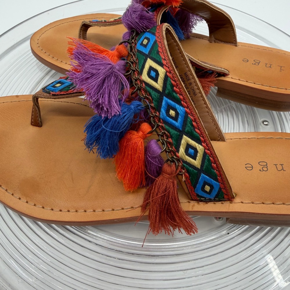Hinge Sandals Womens‎ 5.5 Embroidered Tassels Slides Mediterranean Boho Resort